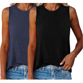 قطعتان من القمصان النسائية للصيف والعطلات على الشاطئ بدون أكمام وياقة دائرية وفضفاضة مناسبة ملابس غير رسمية in Kuwait