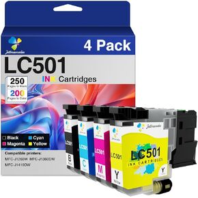 خراطيش حبر LC501 حبر سلسلة LC501 متوافق مع خراطيش حبر Brother LC501XL LC 501 لطابعة Brother MFC-J1360DW MFC-J1260W MFC-J1410DW (4 عبوات، أسود سماوي أرجواني أصفر) in Kuwait