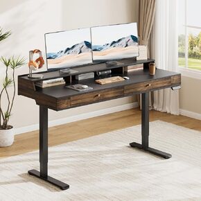 Electric Standing Desk 47x24 Inches with 2 Drawers and Monitor Shelf,Adjustable Computer Desk from 28-46'',Ergonomic Standing Up Home Office Desks with Storge&Digital Memory Controller,White in Kuwait