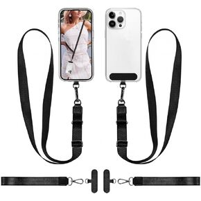 حزمة واحدة من حبل الهاتف - تتضمن 1 حزام رقبة قابل للتعديل، 1 حزام معصم، 2 مشبك هاتف، حبل قصير، حزام هاتف، حبل للهاتف الخلوي، حبل هاتف حول الجسم، حبل هاتف Iphone، حزام هاتف مضاد للسرقة (أسود) in Kuwait