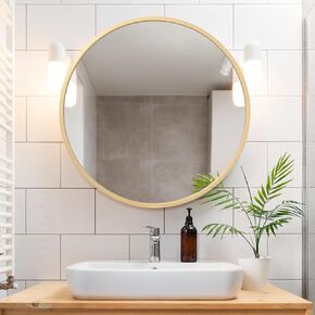 مرآة دائرية كبيرة من VVK - مرآة زينة حديثة مقاس 27.6 بوصة إطار معدني مصقول برونزي عائم لوحة زجاجية مستديرة للجدار وغرفة النوم والحمام وغرفة المعيشة والمطبخ والمدخل (ذهبي) in Kuwait