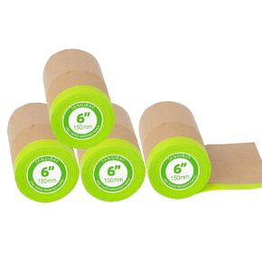 Pre-Taped Masking Paper for Painting - 6 inch x 50 feet Tape and Drape Painters Paper, Paint Adhesive Protective Paper Roll for Covering Skirting, Frames, Cars and Auto Body (4 Rolls) in Kuwait