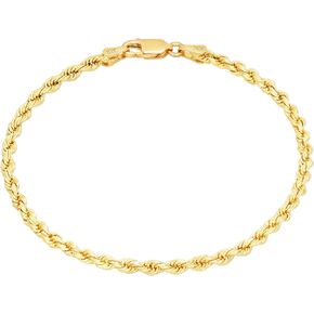 Nuragold 10k Yellow Gold 2.5mm Rope Chain Diamond Cut Bracelet or Anklet (7"-9") Italian Jewelry for Men & Women in Kuwait