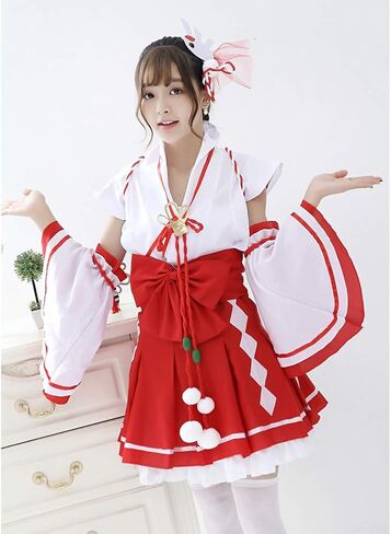 فستان كيمونو نسائي من HongH بطبعة طاووس، زي ياباني قصير لوليتا جيشا، زي موحد للهالوين in Kuwait