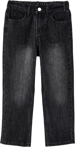 PATPAT Boys Slim Fit Straight Leg Jeans Kids Denim Jeans Elastic Waist Pants with 5 Pockets Size 5-14 Years, Black in Kuwait