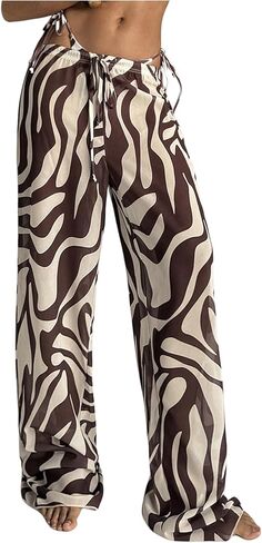SHENHE Women's Zebra Print Swimsuit Cover Up Pants Wide Leg Baggy Beach Bathing Suit Coverups in Saudi Arabia