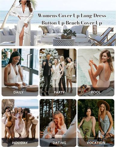 Bsubseach Women's Casual Long Sleeve Hollow Out Lace Button Down Long Kimonos Cardigans Swimsuit Cover Ups Summer Beach Dress in Saudi Arabia