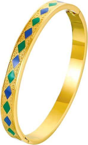 Gold Bangle Bracelets For Women, Chunky Non Tarnish Stainless Steel Trendy Enamel Diamond Buckle Wristband Stack Cuff Jewelry Gift in Kuwait