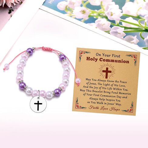 Christian Gifts for Women Religious Faith Based Present Beaded Bracelet Keepsake Catholic Baptism First Communion Confirmation Gifts Christmas Birthday Present for Her Mom Sister Jewelry Bracelet in Kuwait