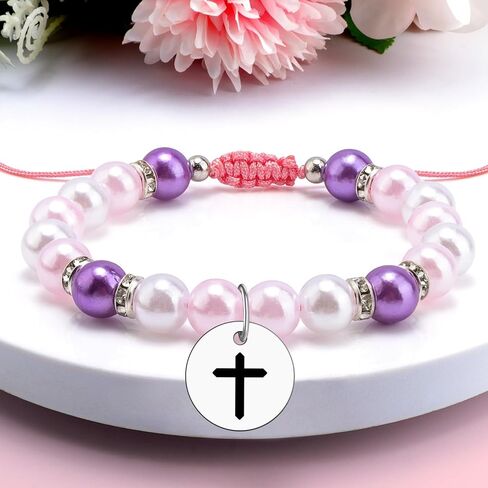 Christian Gifts for Women Religious Faith Based Present Beaded Bracelet Keepsake Catholic Baptism First Communion Confirmation Gifts Christmas Birthday Present for Her Mom Sister Jewelry Bracelet in Kuwait