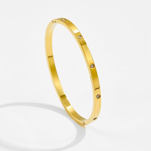 14K Gold Plated Bracelets for Women Friendship Love Bangle Cubic Zirconia Stainless Steel Bracelet Jewelry Birthday Gifts for Women Stocking Stuffers in Saudi Arabia