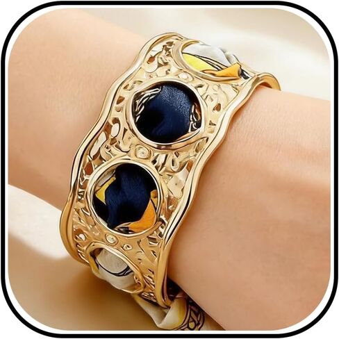 Western Hair Tie Bracelets for Women, Boho Gold Chain & Blue Paisley Scarf Bracelet, Adjustable Hair Tie Bracelets, Vintage Bohemian Western Bracelets for Festival Vacation Gift in Saudi Arabia
