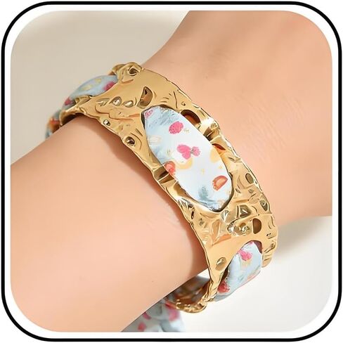 Western Hair Tie Bracelets for Women, Boho Gold Chain & Blue Paisley Scarf Bracelet, Adjustable Hair Tie Bracelets, Vintage Bohemian Western Bracelets for Festival Vacation Gift in Saudi Arabia