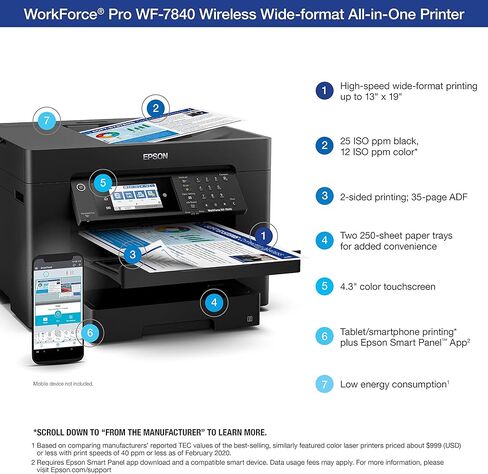 Epson WorkForce Pro WF-7840 Wireless All-in-One Wide-format Printer (Renewed) in Kuwait