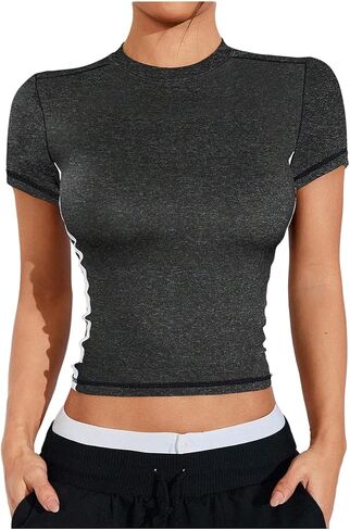 SweatyRocks Women's Workout Shirts Short Sleeve Athletic Compression Tee Yoga Gym Tops in Saudi Arabia