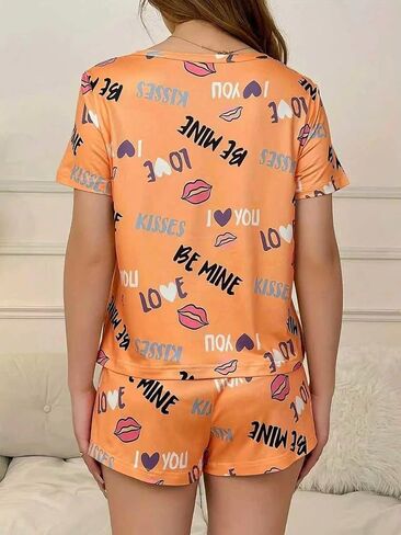 Womens Pajamas Set Short Sleeve 2 Piece Summer Casual Lounge Pjs Shorts Set Printed Round Neck Sleepwear in Saudi Arabia