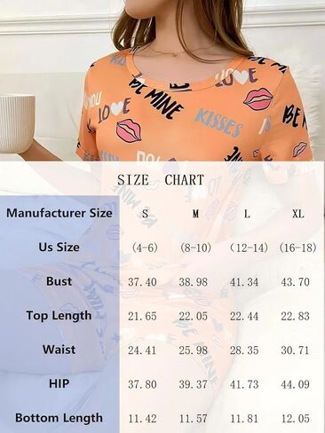 Womens Pajamas Set Short Sleeve 2 Piece Summer Casual Lounge Pjs Shorts Set Printed Round Neck Sleepwear in Saudi Arabia