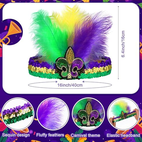 5 Pcs Mardi Gras Costume Accessory Set Skirts Mesh Long Skirt Mardi Gras Feather Headband Beads Necklace in Saudi Arabia