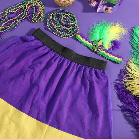 5 Pcs Mardi Gras Costume Accessory Set Skirts Mesh Long Skirt Mardi Gras Feather Headband Beads Necklace in Saudi Arabia