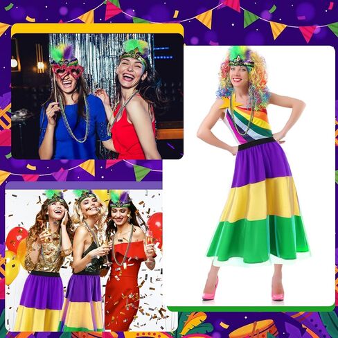 5 Pcs Mardi Gras Costume Accessory Set Skirts Mesh Long Skirt Mardi Gras Feather Headband Beads Necklace in Saudi Arabia