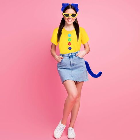 12 Pcs Blue Cat Costume Set Cat T Shirt Ear Headband Tail Glasses Button Read Book Day Character Dress up Outfit in Kuwait