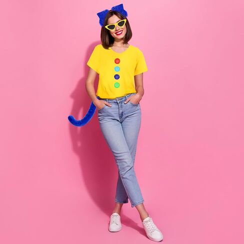 12 Pcs Blue Cat Costume Set Cat T Shirt Ear Headband Tail Glasses Button Read Book Day Character Dress up Outfit in Kuwait