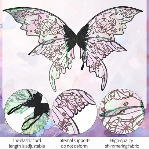 JATEBI 6Pcs Fairy Wings Costume Set for Adults with Butterfly Wings Floral Garland Elf Ears Fairy Hair Tinsel Wand Shiny Stockings for Women Halloween Theme Parties in Saudi Arabia