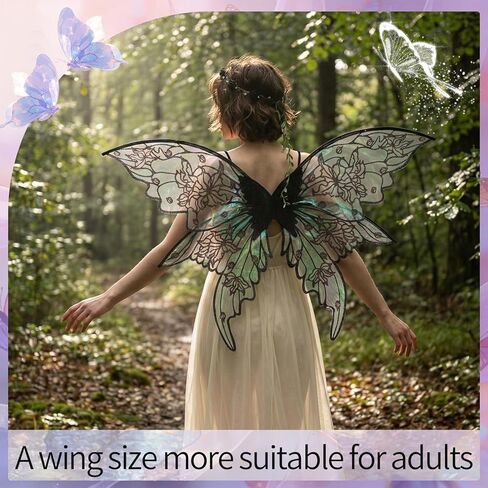 JATEBI 6Pcs Fairy Wings Costume Set for Adults with Butterfly Wings Floral Garland Elf Ears Fairy Hair Tinsel Wand Shiny Stockings for Women Halloween Theme Parties in Saudi Arabia