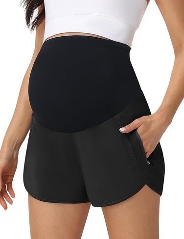 V VOCNI Women's Maternity Workout Shorts Over Belly Athletic Short Zipper Pocket Sporty Running Swim Gym Yoga Shorts in Saudi Arabia