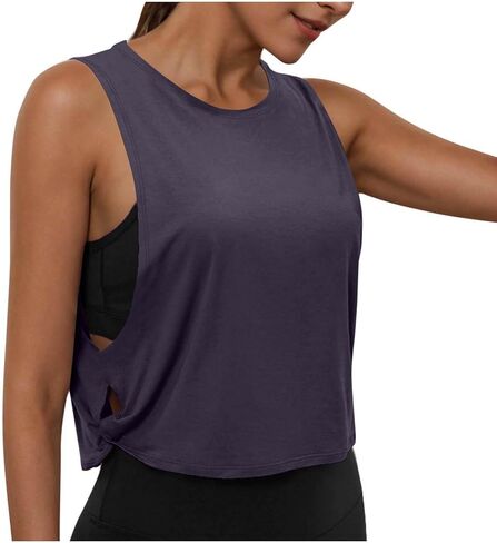 Workout Tops for Women Cropped Yoga Running Tank Top Sleeveless Athletic Shirts Loose Fit Gym Clothes Pilates Outfit in Kuwait