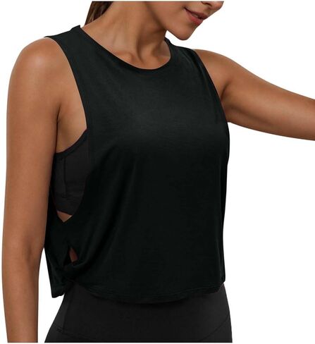 Workout Tops for Women Cropped Yoga Running Tank Top Sleeveless Athletic Shirts Loose Fit Gym Clothes Pilates Outfit in Saudi Arabia