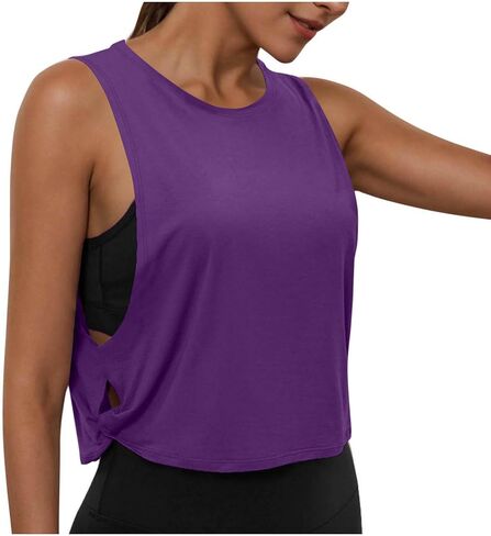 Workout Tops for Women Cropped Yoga Running Tank Top Sleeveless Athletic Shirts Loose Fit Gym Clothes Pilates Outfit in Saudi Arabia