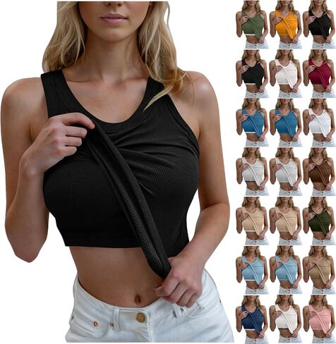 Women's Ribbed Tank Tops with Built-in Bra Sleeveless Crop Top Workout Yoga Fitness Supportive Camisole Casual Shirt in Saudi Arabia
