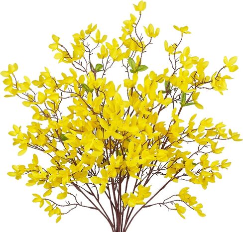 6 Pcs Artificial Forsythia Branches Silk Yellow Flowers Faux Forsythia Branches Fake Spring Flowers Stems for Decoration Indoor Outdoor Wedding Home Yard Cemetery Dining Table Vase Party in Saudi Arabia