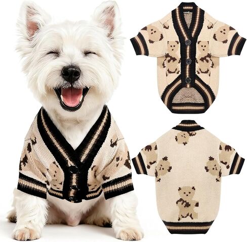 PETCARE Cardigan Dog Sweater Cute Bear Puppy Coat Soft Knitted Warm Fall Winter Dog Clothes for Small Dogs Boy Girl Pet Cat Outfit Chihuahua Shih Tzu Costume, Beige Large in Kuwait