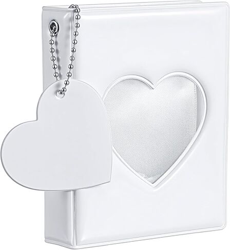Mini Heart Photocard Holder Book,3 Inch Photo Card Binder,Portable Mini Cards Binder with Love Heart Pendant,32 Pockets(White, 32 Pages) in Saudi Arabia