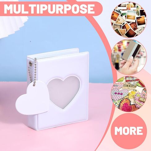 Mini Heart Photocard Holder Book,3 Inch Photo Card Binder,Portable Mini Cards Binder with Love Heart Pendant,32 Pockets(White, 32 Pages) in Saudi Arabia
