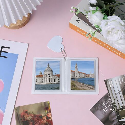 Mini Heart Photocard Holder Book,3 Inch Photo Card Binder,Portable Mini Cards Binder with Love Heart Pendant,32 Pockets(White, 32 Pages) in Saudi Arabia
