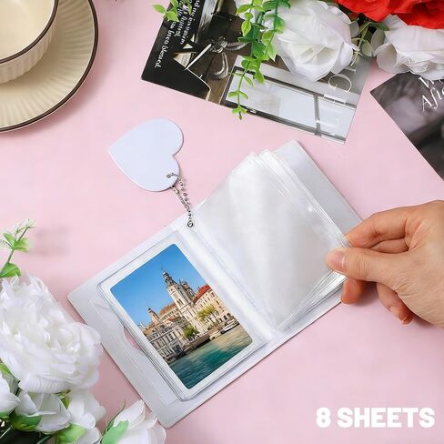 Mini Heart Photocard Holder Book,3 Inch Photo Card Binder,Portable Mini Cards Binder with Love Heart Pendant,32 Pockets(White, 32 Pages) in Saudi Arabia
