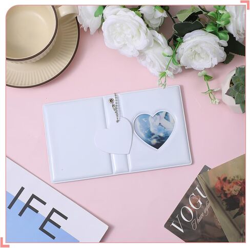 Mini Heart Photocard Holder Book,3 Inch Photo Card Binder,Portable Mini Cards Binder with Love Heart Pendant,32 Pockets(White, 32 Pages) in Saudi Arabia