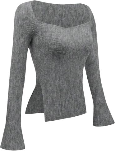 Floerns Women's Long Sleeve Knitted Fall Sweater Sweetheart Neck Split Going Out Pullover Tops in Saudi Arabia