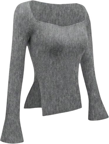 Floerns Women's Long Sleeve Knitted Fall Sweater Sweetheart Neck Split Going Out Pullover Tops in Saudi Arabia