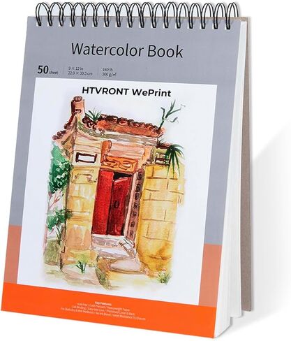 HTVRONT Watercolor Paper - 100 Sheets 5.5"x8.5" Watercolor Pad, 140 lb/300 GSM Watercolor Paper Pad, Spiral Bound for Full Spread & Sturdy Use, Ideal for Wet & Dry Media in Kuwait