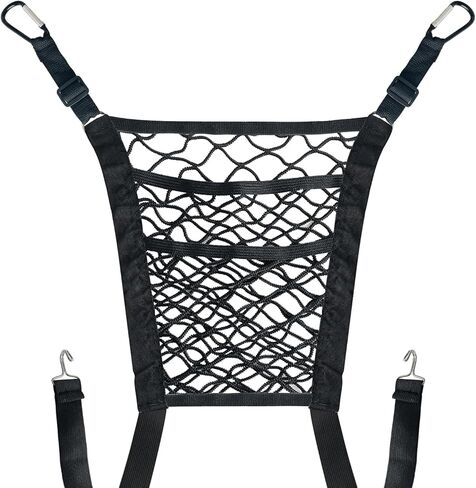 حقيبة شبكية لتنظيم المقعد الخلفي للسيارة مكونة من 3 طبقات، حامل محفظة السيارة لإكسسوارات السيارة، حامل محفظة مناديل البضائع حاجز المقعد الخلفي للحيوانات الأليفة للأطفال في السيارة/سيارات الدفع الرباعي/الشاحنة (أسود) in Kuwait