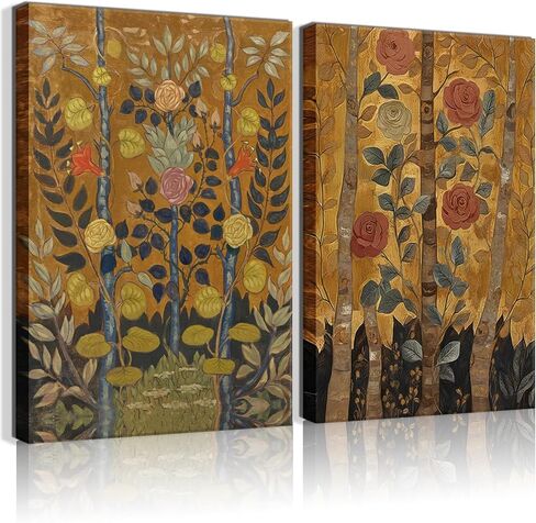 2 قطع خمر جدار الفن الفيكتوري مجردة روز جدار ديكور مودي الزهور النباتية المشارك يطبع لوحات نمط المزرعة صور لغرفة المعيشة غرفة نوم جاهزة للتعليق (12x16in قماش) in Saudi Arabia