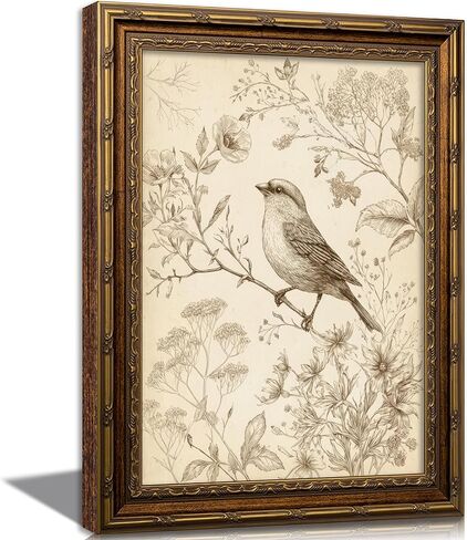 Vintage Gold Framed Bird Canvas Wall Art Retro Farmhouse Sparrow Painting Picture Wall Decor Rustic Floral Botanical Poster Print Artwork for Living Room Bedroom Home Decoration in Saudi Arabia