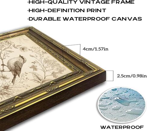 Vintage Gold Framed Bird Canvas Wall Art Retro Farmhouse Sparrow Painting Picture Wall Decor Rustic Floral Botanical Poster Print Artwork for Living Room Bedroom Home Decoration in Saudi Arabia