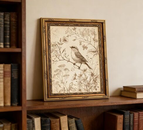 Vintage Gold Framed Bird Canvas Wall Art Retro Farmhouse Sparrow Painting Picture Wall Decor Rustic Floral Botanical Poster Print Artwork for Living Room Bedroom Home Decoration in Saudi Arabia
