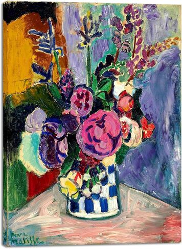 Wieco Art Canvas Prints Wall Art لا تزال حياة الفاوانيا في مزهرية 1907 بواسطة Henri Matisse طباعة فنية قماشية تجريدية لديكور الحائط وديكورات المكاتب المنزلية in Saudi Arabia