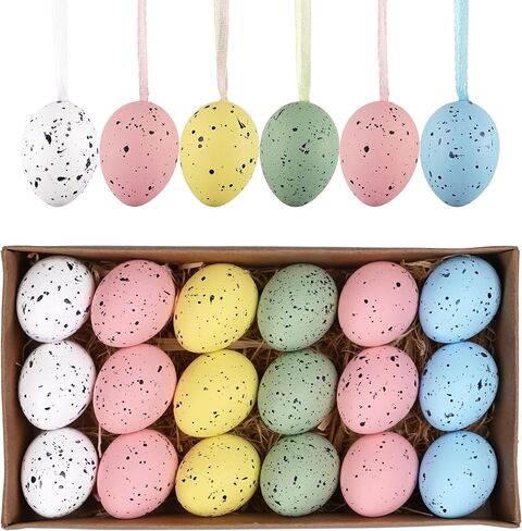 Valery Madelyn 18Pcs Easter Eggs Ornaments for Small Tree Decorations, 1.57" Pastel Pink Blue Plastic Easter Eggs Bulk, Shatterproof Decorative Hanging Egg Decorations Spring Party Decor in Saudi Arabia